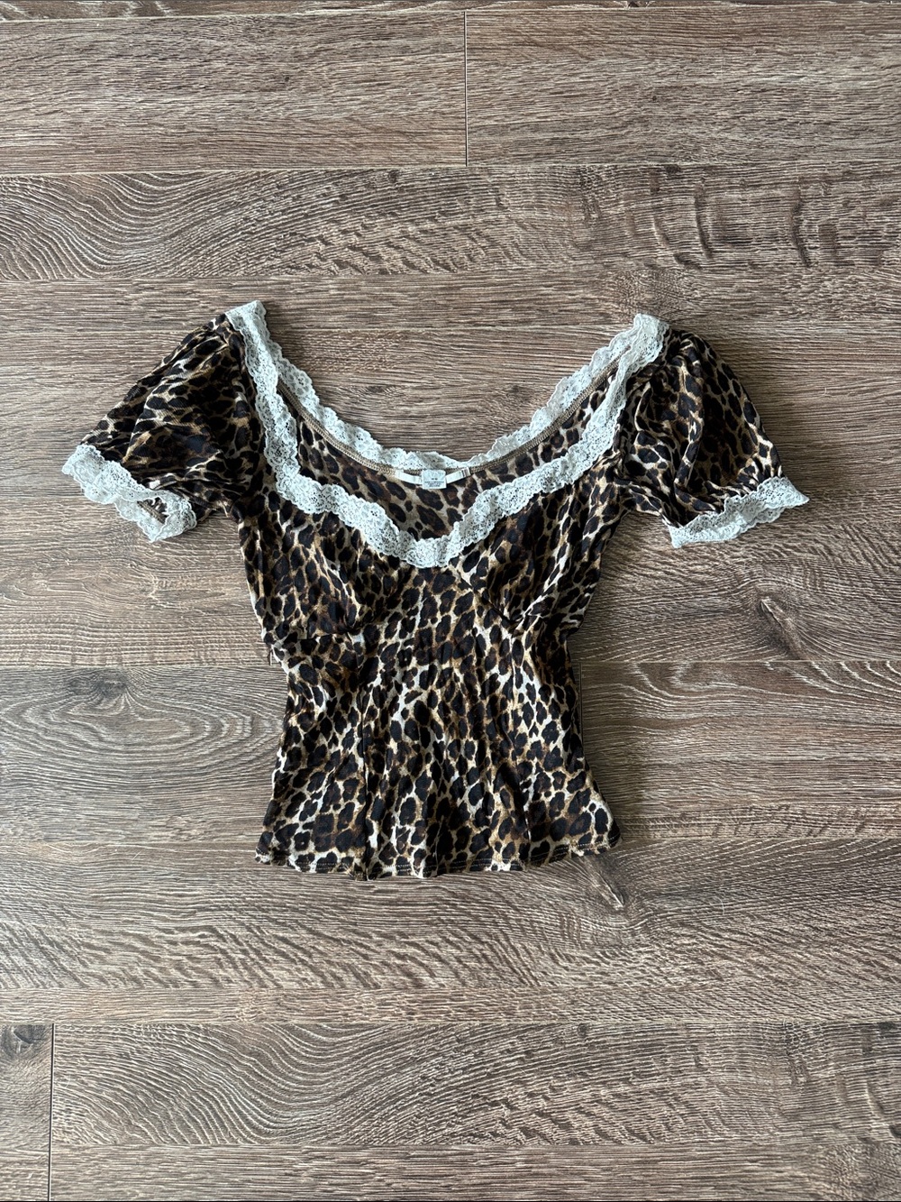 Leopard Print Lace-Trim Top